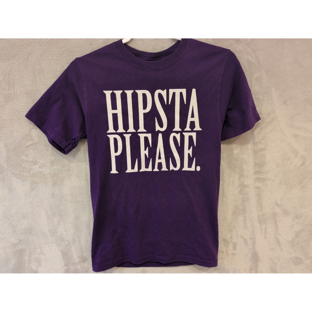 Jerzees Hipsta Please Purple Graphic T-Shirt Small S Cotton Blend Tee‎
